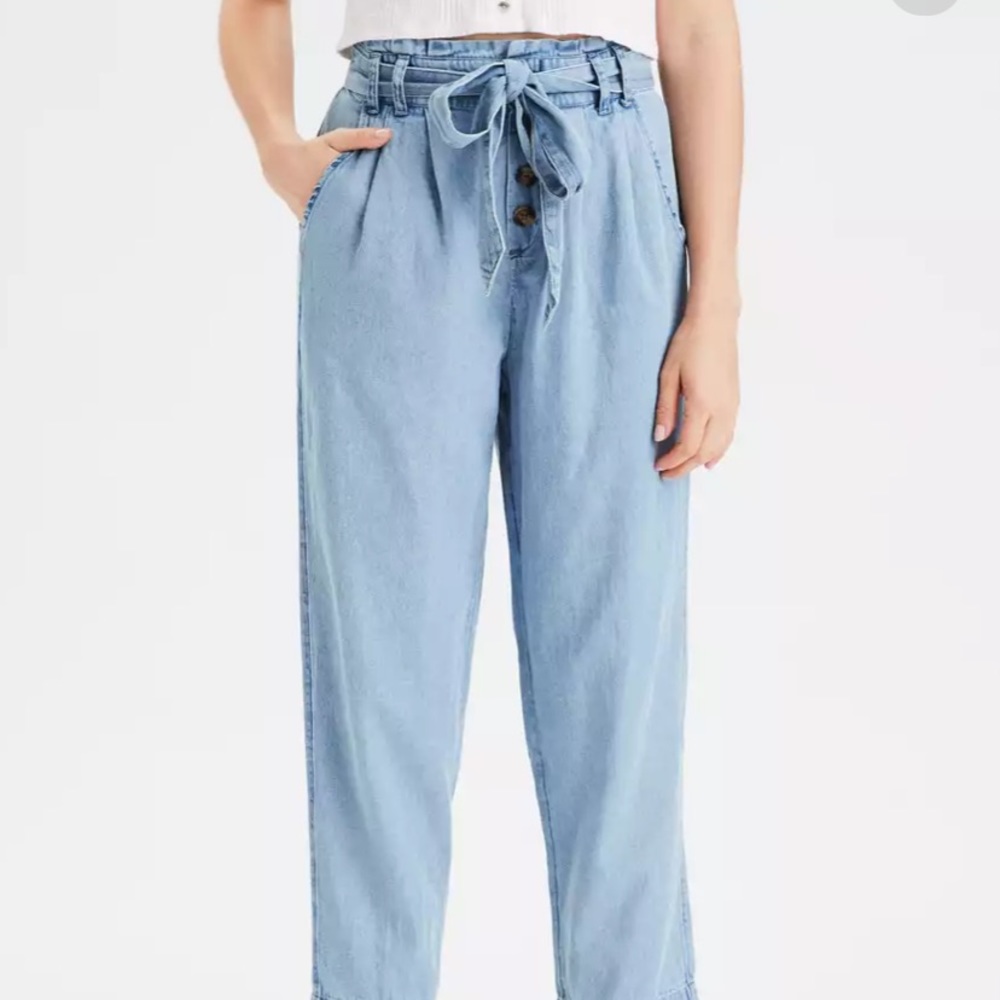 AE high waisted paper bag taper jeans